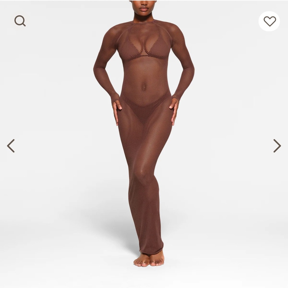 SKIMS Brown Mesh Long-Sleeve Swim Coverup no tags BRAND NEW NEVER TRIED ON